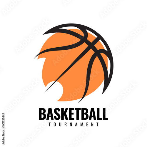 Basketball ball on a white background. Sign for Team or tournament. Colorful symbol or emblem. Design in a graphic art style. Vector illustration