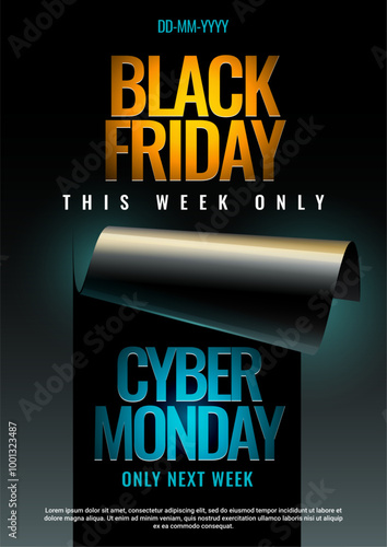 Black friday and cyber monday promotion banner. Poster template. Vector illustration