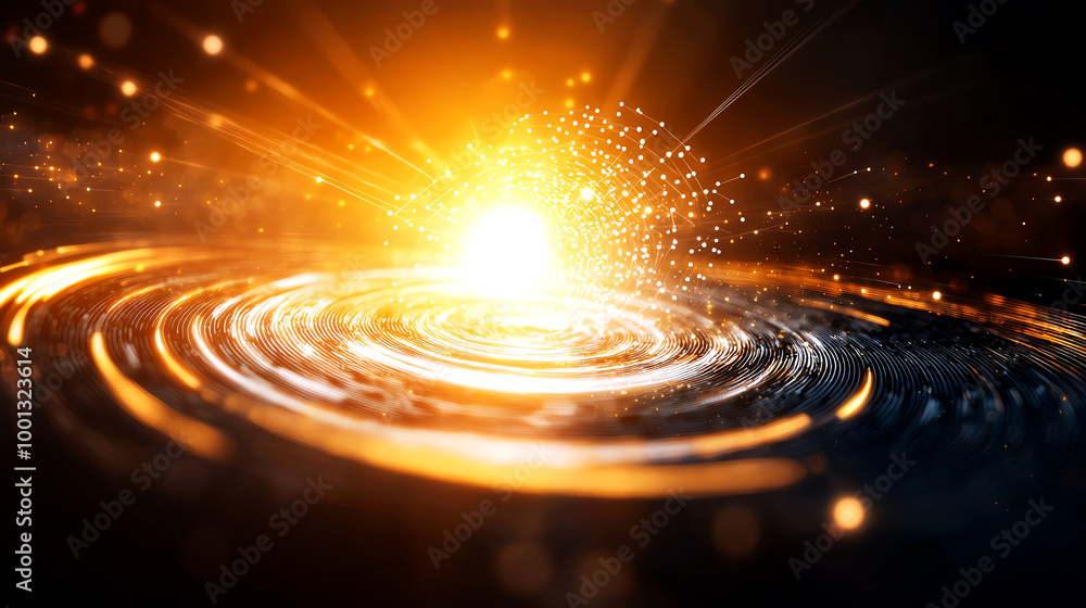 Display of light radiating across dark water, creating mesmerizing ripples and sparkles, symbolizing energy and transformation.