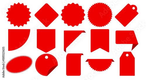 Red price sticker vector design, Sale, Discount sticker icon.  Special offer price tag. Red starburst promotional badge symbol, Advertisement and Banner graphic elements, Stock (Editable)