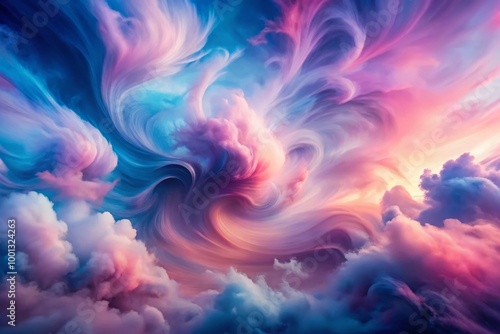 Vibrant, swirling clouds of pastel pink, blue, and purple hues create a mesmerizing, dynamic background with abstract,