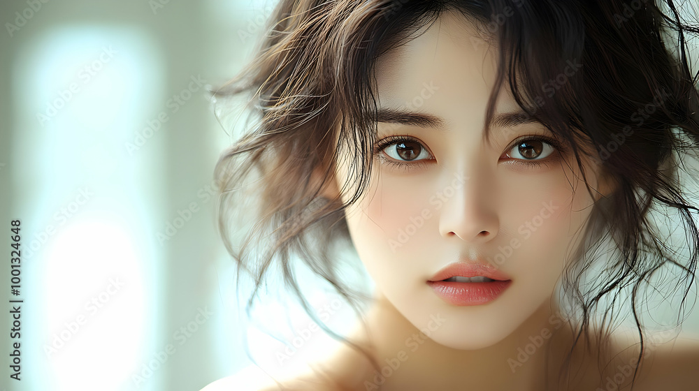 Close-Up Portrait of a Woman with Brown Eyes and Long, Wavy Hair Close-Up Portrait of a Woman with Brown Eyes and Long, Wavy Hair
