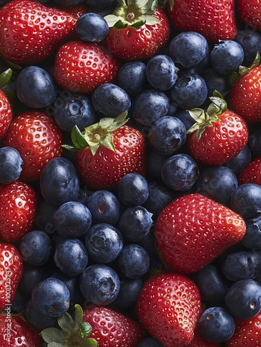 Fresh strawberries and blueberries together.