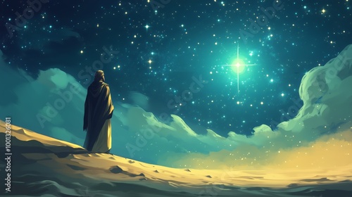 Cartoon bible Character Abraham, Countless stars in the night sky photo