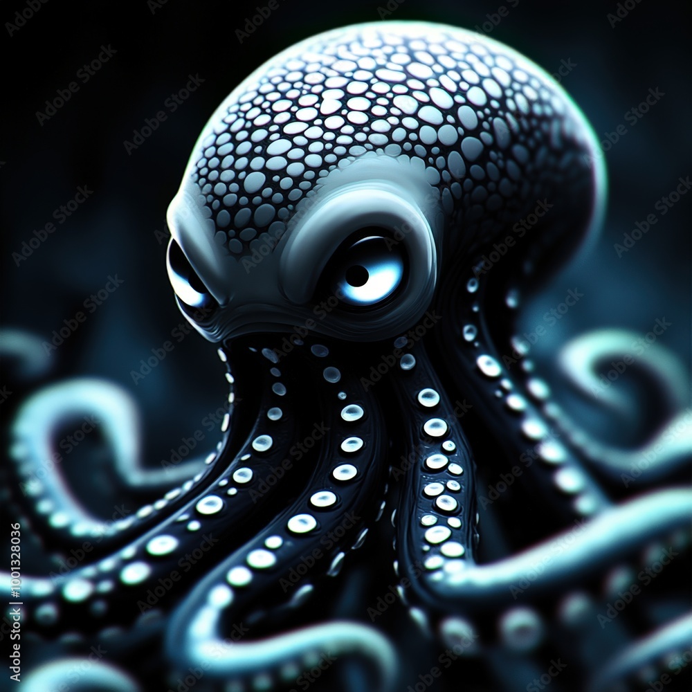 Obraz premium Mysterious octopus gliding through the dark ocean depths at night