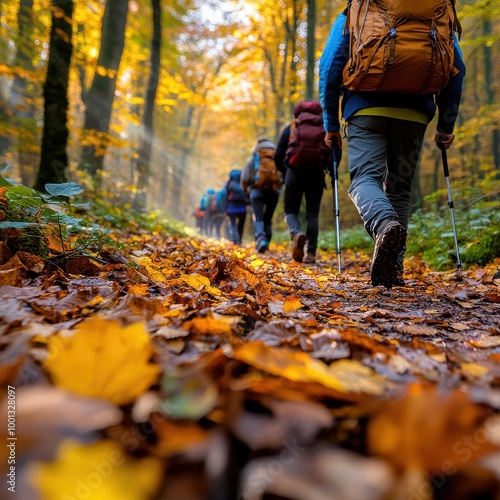 Vibrant Autumn Hike: Nature Lovers on a Trail Adventure