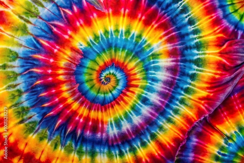 Vibrant tie-dye fabric with psychedelic swirls and colors, perfect for retro-themed designs, music festivals, or