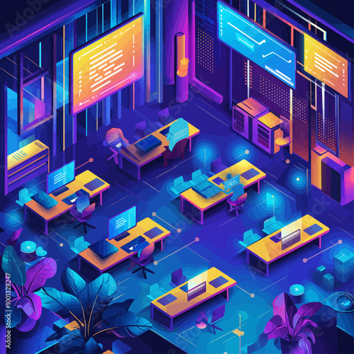 Cybersecurity Training Isometric Vector Illustration