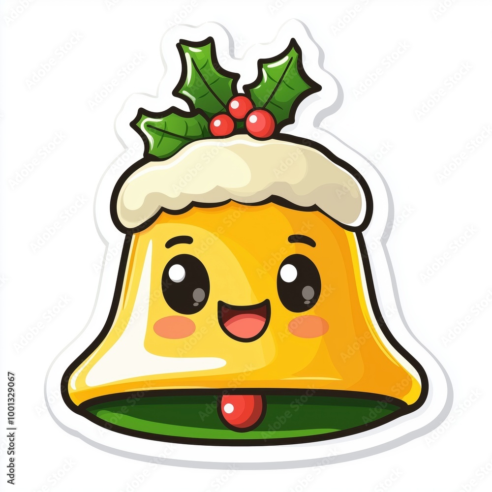 Christmas bell with holly leaves, white isolate background Christmas bell with holly leaves, white isolate background