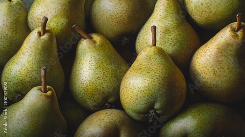 Fresh green pears on display photo