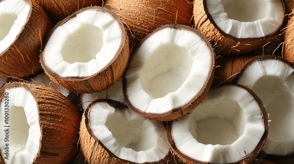Coconut shells with white coconut meat Coconut shells with white coconut meat