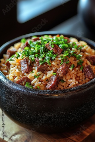  Arroz Carreteiro: A traditional Brazilian rice dish made with beef jerky, tomatoes, onions, and garlic. photo