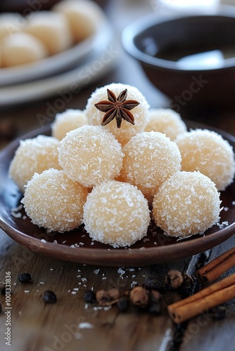  Beijinho: A coconut truffle made with condensed milk, rolled in sugar and topped with a clove. photo