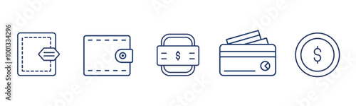 Money wallet icon set. Payment icons. Set of payment collection with money wallet, finance, banking, dollar, credit card symbol.