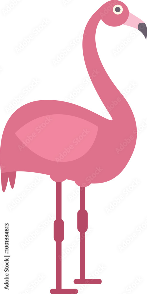 Fototapeta premium Minimalist illustration of a pink flamingo standing on long legs on a white background