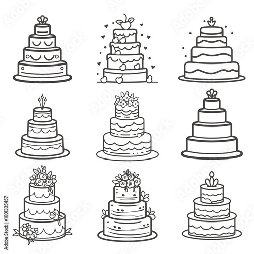 Set of wedding cake icon isolated on white background