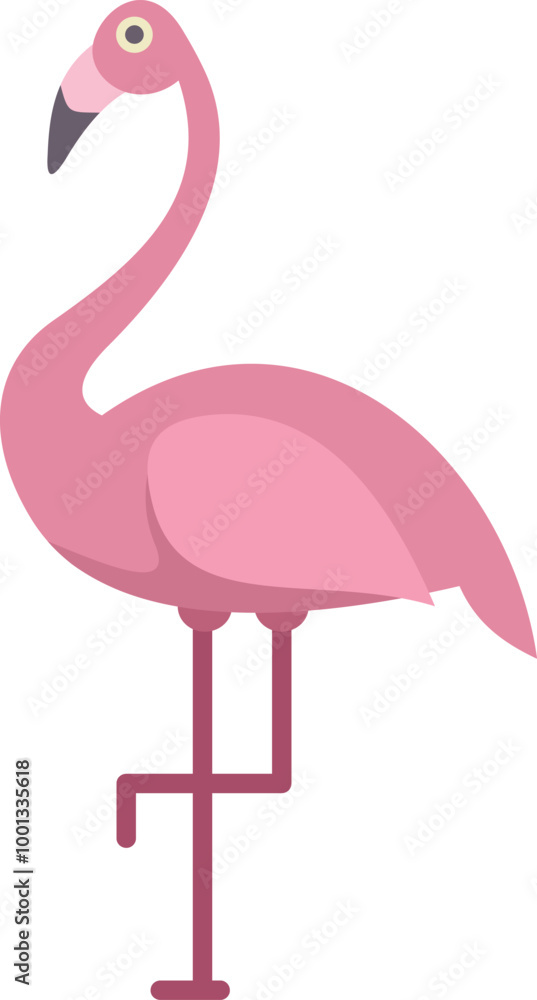 Minimalist vector illustration featuring a pink flamingo standing on one leg, showcasing its vibrant color and elegant posture Minimalist vector illustration featuring a pink flamingo standing on one leg, showcasing its vibrant color and elegant posture