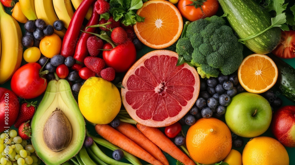 Assortment of fresh fruits and vegetables for healthy eating. Assortment of fresh fruits and vegetables for healthy eating.