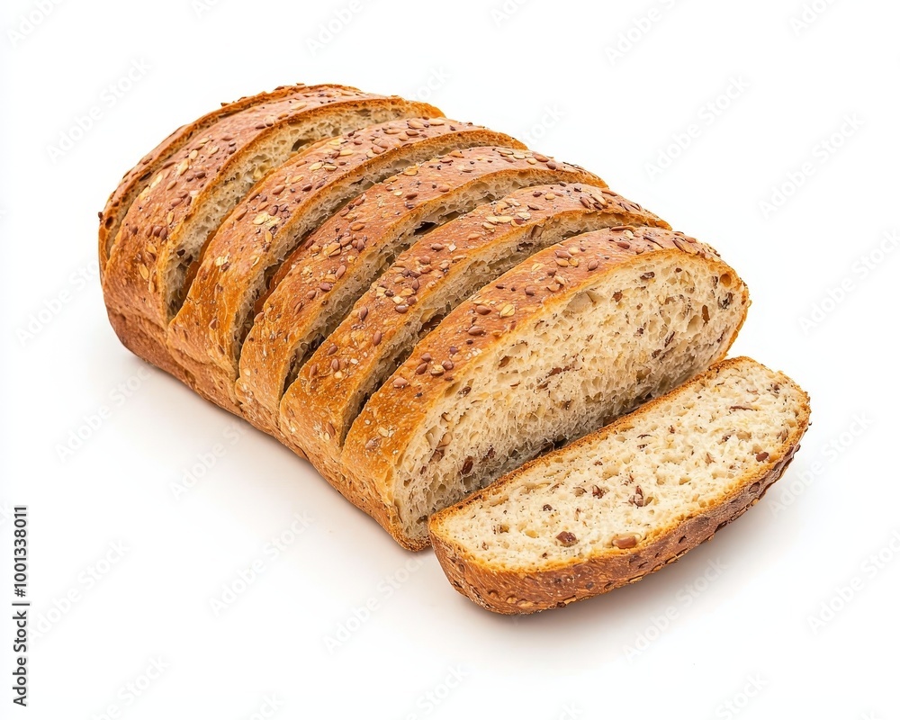 Multigrain bread on solid white background, single object Multigrain bread on solid white background, single object