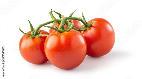 Fresh vine ripe tomatoes isolated on white background, perfect for your next recipe. These juicy tomatoes are ready to be used in salads, sandwiches, or any dish that needs a burst of flavor.