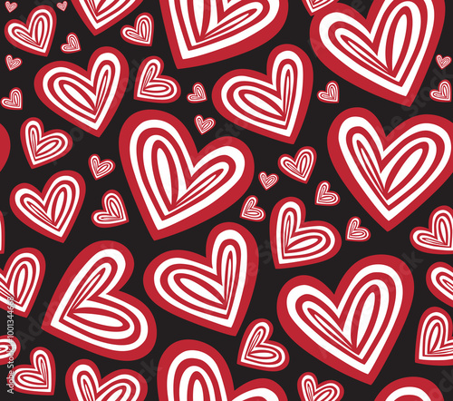 Beautiful Valentine vector seamless pattern with red hearts. You can use any color of background
