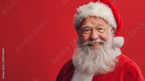 A man with a beard and glasses is wearing a red hat and a red shirt