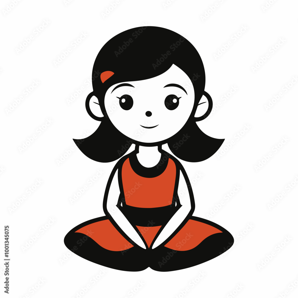 Stylized Girl Meditating of Life with Heart and Falling Leaves Stylized Girl Meditating of Life with Heart and Falling Leaves