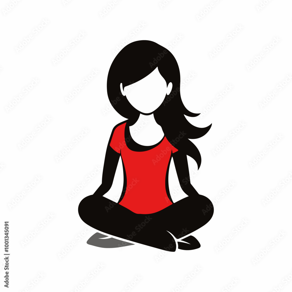Stylized Girl Meditating of Life with Heart and Falling Leaves Stylized Girl Meditating of Life with Heart and Falling Leaves