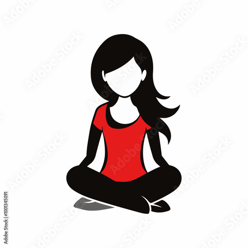 Stylized Girl Meditating of Life with Heart and Falling Leaves
