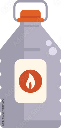 Illustration of a plastic bottle containing flammable liquid with a warning sign indicating flammability