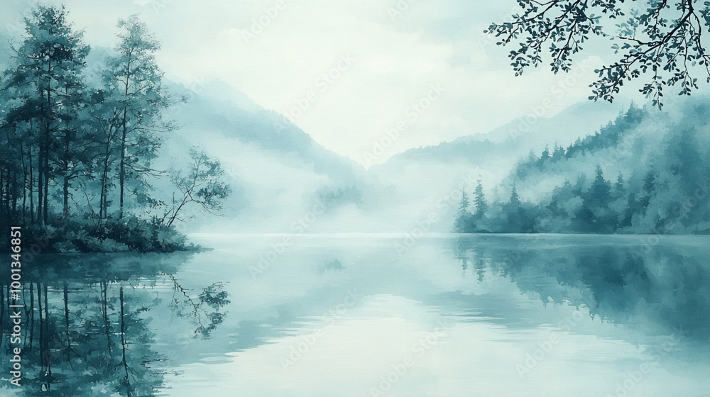 Beautiful lake with tranquil scenery, generative AI Beautiful lake with tranquil scenery, generative AI