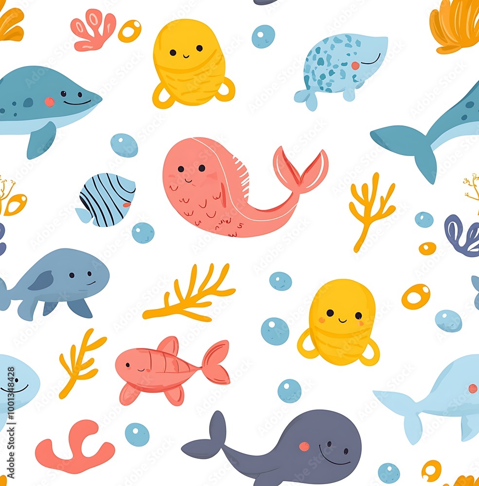 A seamless pattern of cute sea animals A seamless pattern of cute sea animals