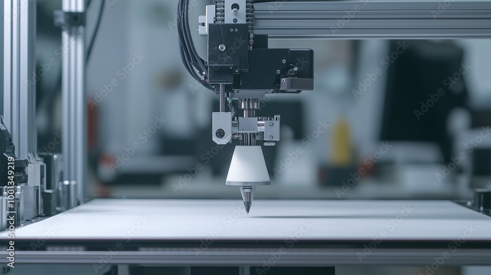 Fototapeta premium A high-definition shot of a modern printer in action, with precision detailing on a white backdrop.