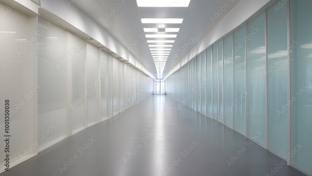 Modern Office Space With Large Windows and City Blurry View Modern Office Space With Large Windows and City Blurry View