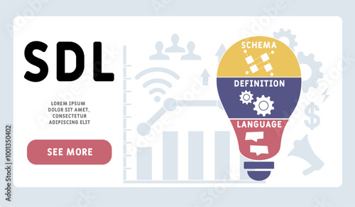 sdl - schema definition language acronym. business concept background. vector illustration concept with keywords and icons. lettering illustration with icons for web banner, flyer, landing