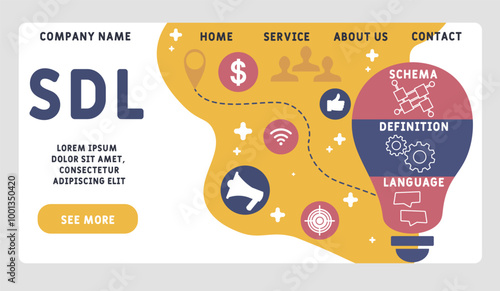 sdl - schema definition language acronym. business concept background. vector illustration concept with keywords and icons. lettering illustration with icons for web banner, flyer, landing