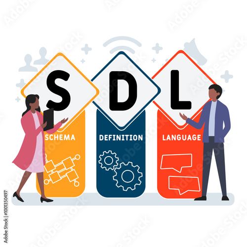 sdl - schema definition language acronym. business concept background. vector illustration concept with keywords and icons. lettering illustration with icons for web banner, flyer, landing