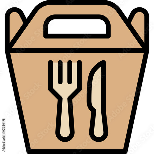 disposable takeout boxes or food packaging containers for takeaway filled outline icon