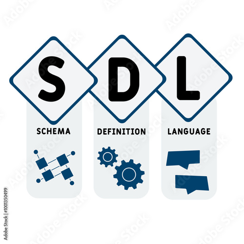 sdl - schema definition language acronym. business concept background. vector illustration concept with keywords and icons. lettering illustration with icons for web banner, flyer, landing