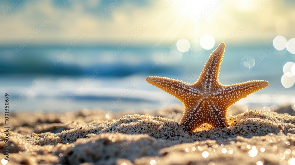 close up starfish on the sand on the beach and the sea in the background Generative Ai close up starfish on the sand on the beach and the sea in the background Generative Ai