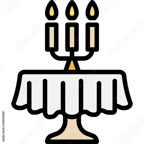 diner or dinner with round table tablecloth and candelabra in restaurant filled outline icon