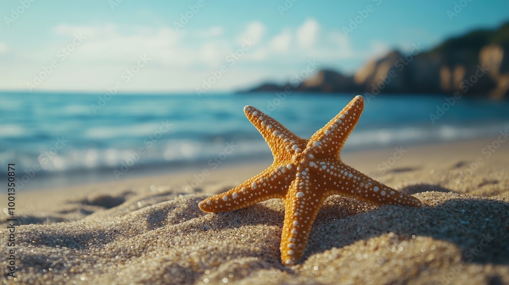 close up starfish on the sand on the beach and the sea in the background Generative Ai close up starfish on the sand on the beach and the sea in the background Generative Ai