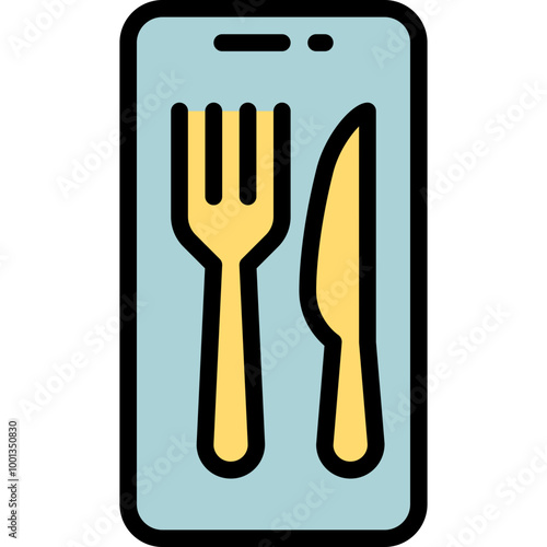 order food online application of mobile phone for meal filled outline icon