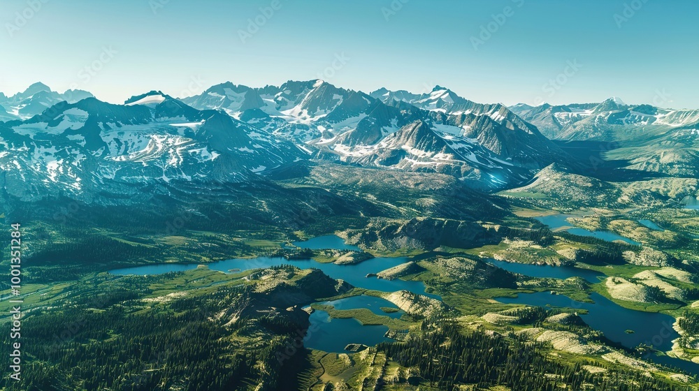 Obraz premium Dramatic mountain range with snow green valleys and pristine glacial lakes