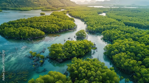 Mangrove forest with intricate water channels mudflats and small islands