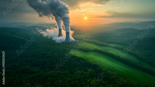 Aerial View of a Nuclear Power Plant with Two Towers 