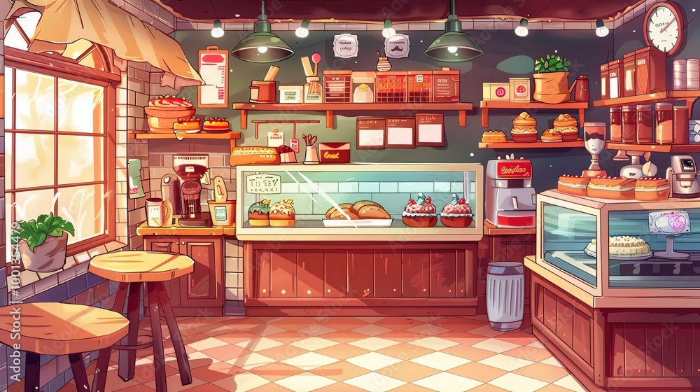 Lively bakery with oversized pastries and cozy decor spacious for text elements Lively bakery with oversized pastries and cozy decor spacious for text elements