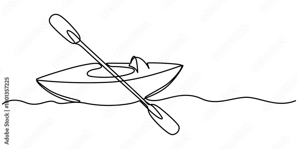 Single continuous line drawing canoe trails and rafting club with ...