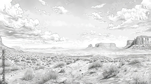 Wallpaper Mural Meticulously detailed pencil sketch of a desert landscape with sand dunes and rocky formations perfect for a dramatic monochrome backdrop Torontodigital.ca