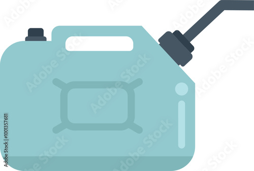 Green plastic gasoline canister holding fuel, commonly used for refueling vehicles and machinery with internal combustion engines